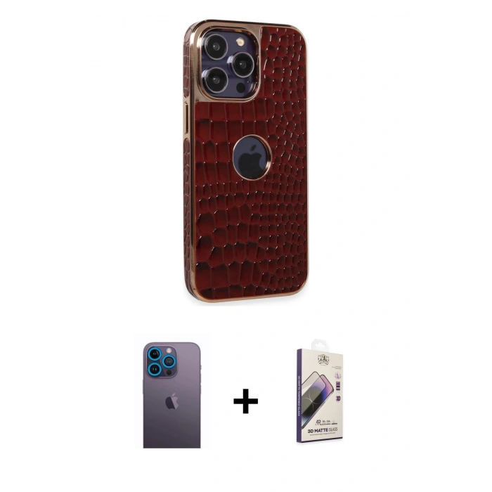MARSİLYAN™- iPhone 13 Pro Max Kılıf Ufuk Form Prime - Siyah Bilvis 3D Mat Cam Ekran Koruyucu + Neon Fosforlu Kamera Lens - MI