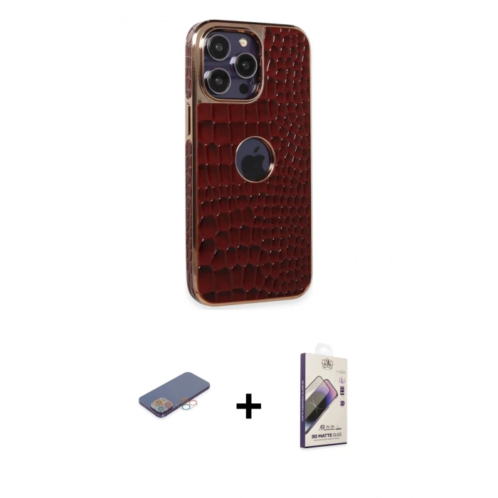 MARSİLYAN™- iPhone 13 Pro Max Kılıf Ufuk Form Prime - Siyah Bilvis 3D Mat Cam Ekran Koruyucu + Renkli Kamera Lens Koruma Cam - PE