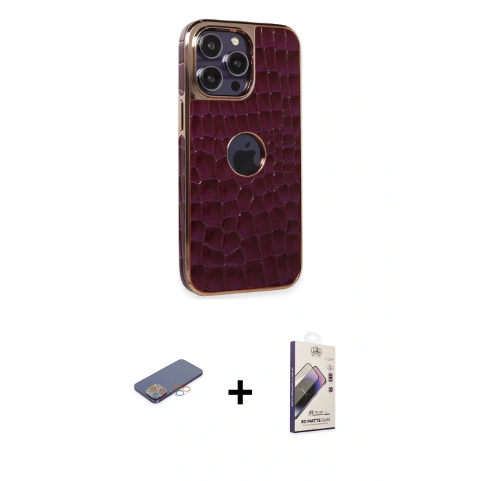 MARSİLYAN™- iPhone 13 Pro Max Kılıf Ufuk Form Prime - Siyah Bilvis 3D Mat Cam Ekran Koruyucu + Renkli Kamera Lens Koruma Cam - PE