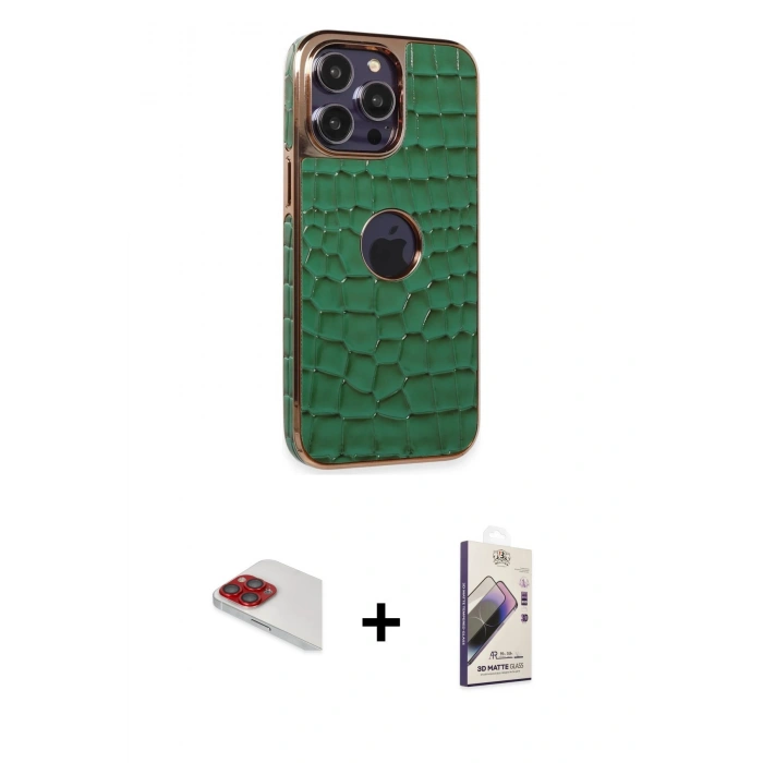 MARSİLYAN™- iPhone 13 Pro Max Kılıf Ufuk Form Prime - Siyah Bilvis 3D Mat Cam Ekran Koruyucu + Pers Alüminyum Kamera Lens - KI