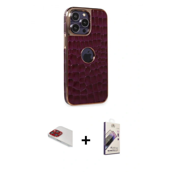 MARSİLYAN™- iPhone 13 Pro Max Kılıf Ufuk Form Prime - Siyah Bilvis 3D Mat Cam Ekran Koruyucu + Pers Alüminyum Kamera Lens - KI