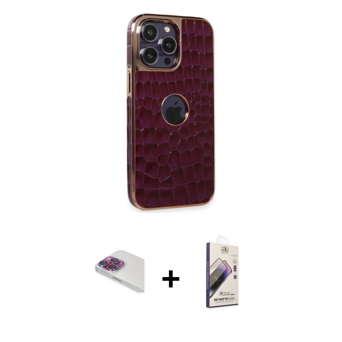 MARSİLYAN™- iPhone 13 Pro Max Kılıf Ufuk Form Prime - Siyah Bilvis 3D Mat Cam Ekran Koruyucu + Pers Alüminyum Kamera Lens - GI