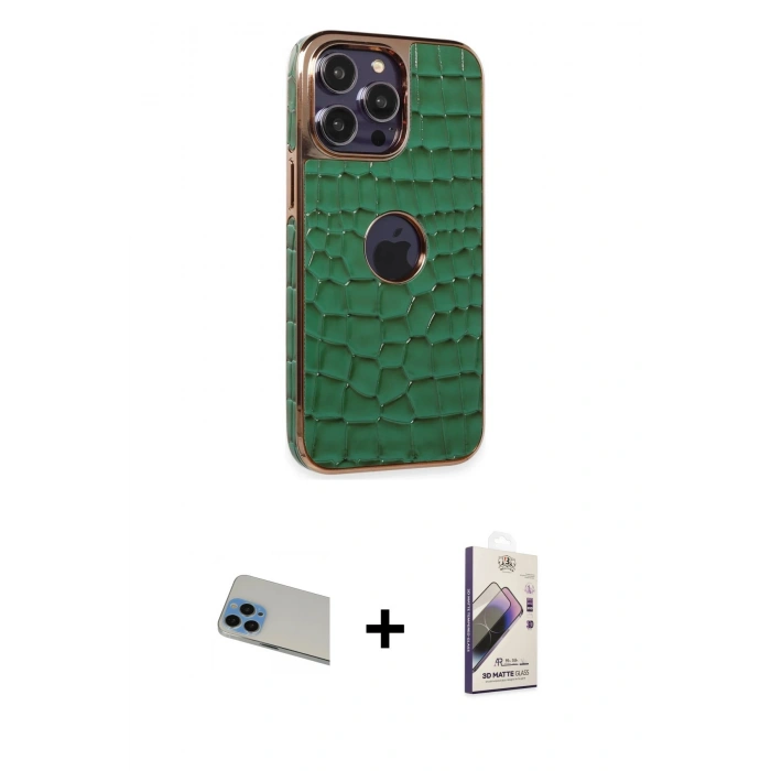 MARSİLYAN™- iPhone 13 Pro Max Kılıf Ufuk Form Prime - Siyah Bilvis 3D Mat Cam Ekran Koruyucu + Rainbow Kamera Lens Koruma Cam - MI