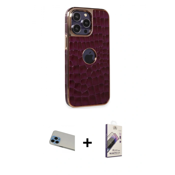 MARSİLYAN™- iPhone 13 Pro Max Kılıf Ufuk Form Prime - Siyah Bilvis 3D Mat Cam Ekran Koruyucu + Rainbow Kamera Lens Koruma Cam - MI