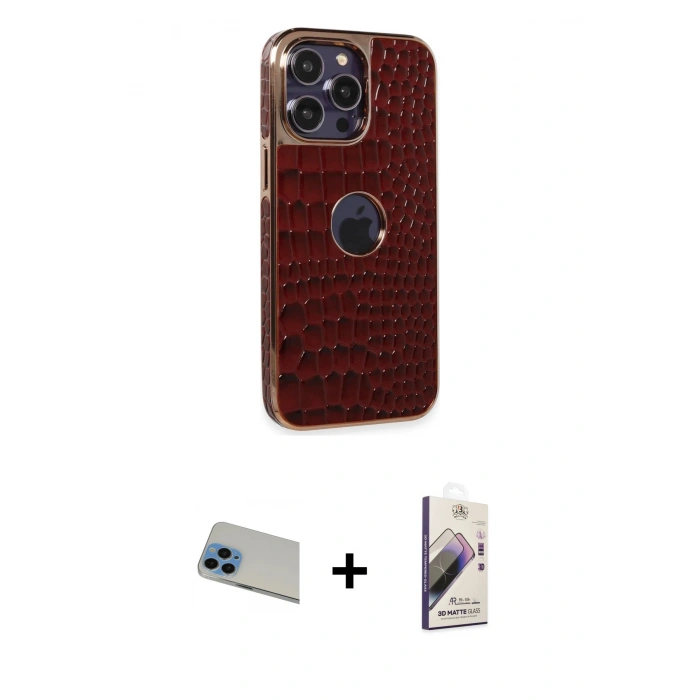 MARSİLYAN™- iPhone 13 Pro Max Kılıf Ufuk Form Prime - Siyah Bilvis 3D Mat Cam Ekran Koruyucu + Rainbow Kamera Lens Koruma Cam - MI