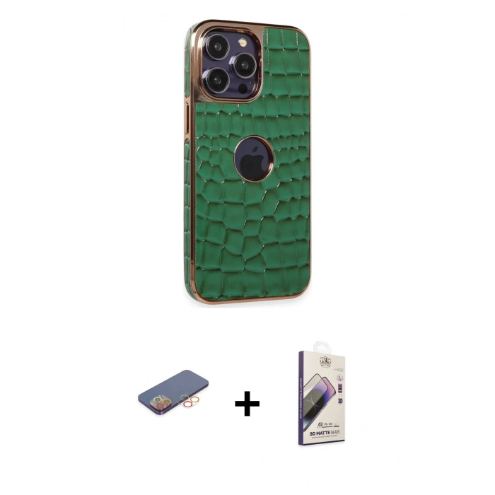MARSİLYAN™- iPhone 13 Pro Max Kılıf Ufuk Form Prime - Siyah Bilvis 3D Mat Cam Ekran Koruyucu + Renkli Kamera Lens Koruma Cam - TU