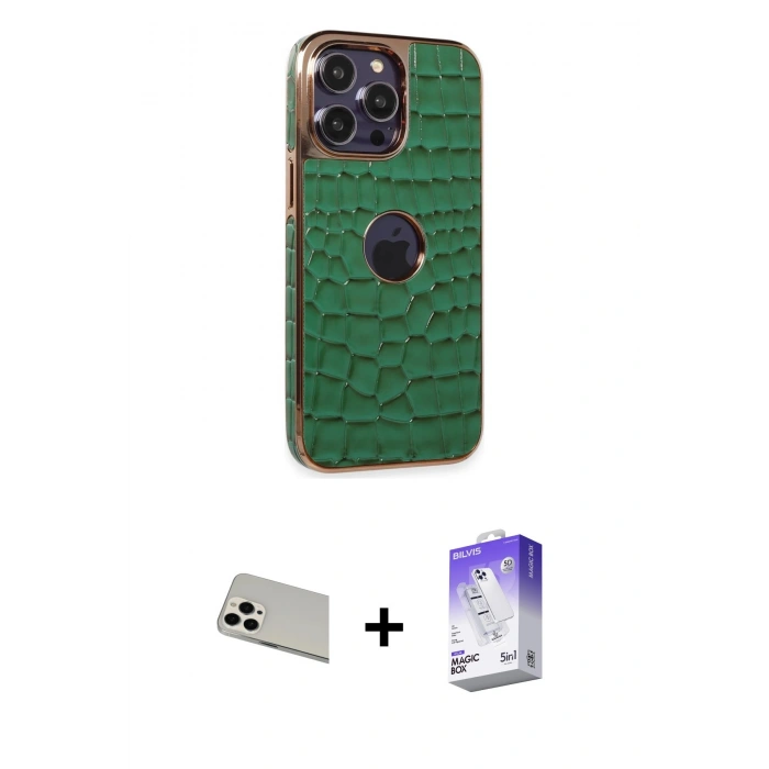 MARSİLYAN™- iPhone 13 Pro Max Kılıf Ufuk Form Prime - Siyah Bilvis 5in1 3D Magic Cam Ekran Koruyucu + Rainbow Kamera Lens Koruma Cam - BZ