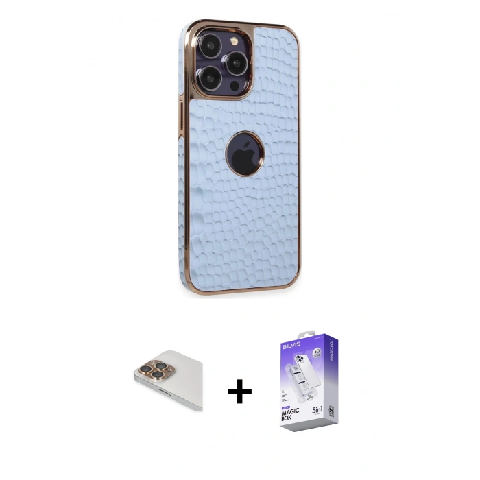 MARSİLYAN™- iPhone 13 Pro Max Kılıf Ufuk Form Prime - Siyah Bilvis 5in1 3D Magic Cam Ekran Koruyucu + Gold Pers Alüminyum Kamera Lens