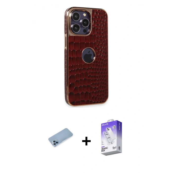 MARSİLYAN™- iPhone 13 Pro Max Kılıf Ufuk Form Prime - Siyah Bilvis 5in1 3D Magic Cam Ekran Koruyucu + Shine Kamera Lens Koruma Cam - MI