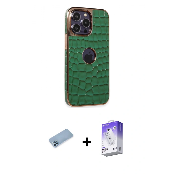 MARSİLYAN™- iPhone 13 Pro Max Kılıf Ufuk Form Prime - Siyah Bilvis 5in1 3D Magic Cam Ekran Koruyucu + Shine Kamera Lens Koruma Cam - MI