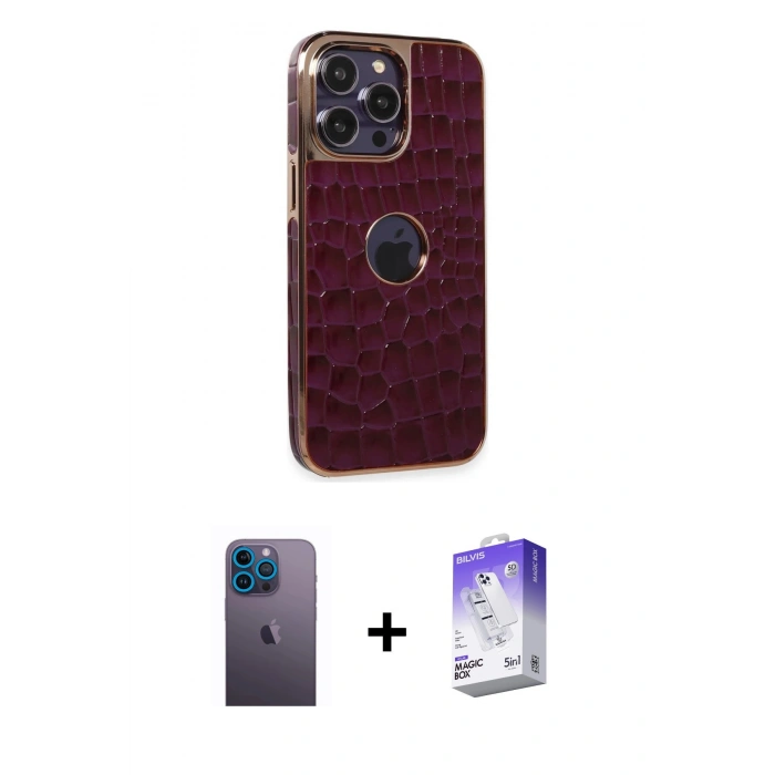 MARSİLYAN™- iPhone 13 Pro Max Kılıf Ufuk Form Prime - Siyah Bilvis 5in1 3D Magic Cam Ekran Koruyucu + Neon Fosforlu Kamera Lens - MI