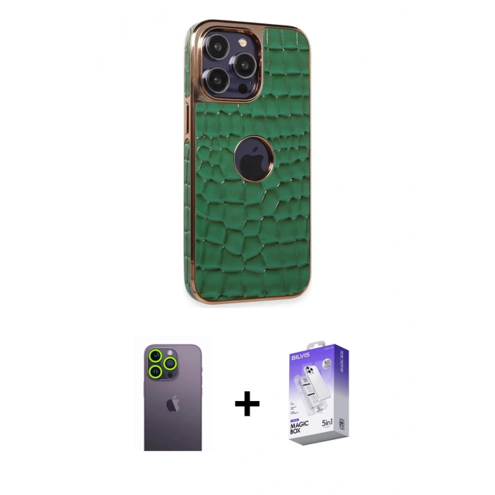 MARSİLYAN™- iPhone 13 Pro Max Kılıf Ufuk Form Prime - Siyah Bilvis 5in1 3D Magic Cam Ekran Koruyucu + Neon Fosforlu Kamera Lens - YL