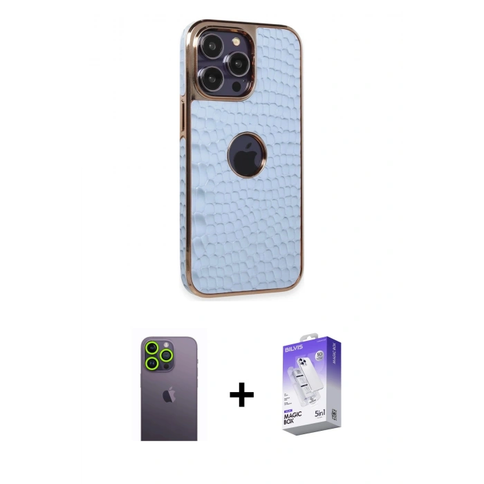 MARSİLYAN™- iPhone 13 Pro Max Kılıf Ufuk Form Prime - Siyah Bilvis 5in1 3D Magic Cam Ekran Koruyucu + Neon Fosforlu Kamera Lens - YL