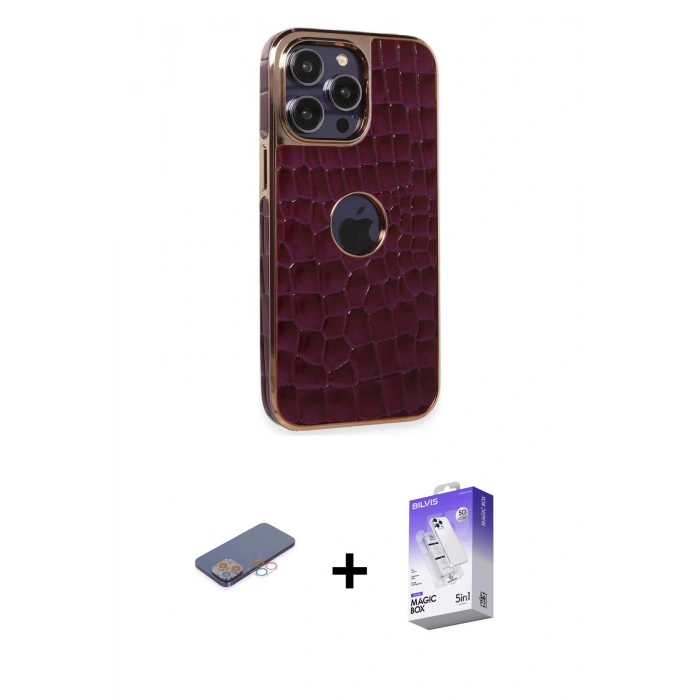 MARSİLYAN™- iPhone 13 Pro Max Kılıf Ufuk Form Prime - Siyah Bilvis 5in1 3D Magic Cam Ekran Koruyucu + Renkli Kamera Lens Koruma Cam - PE
