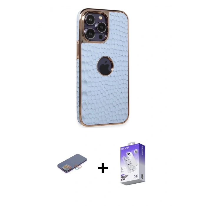 MARSİLYAN™- iPhone 13 Pro Max Kılıf Ufuk Form Prime - Siyah Bilvis 5in1 3D Magic Cam Ekran Koruyucu + Renkli Kamera Lens Koruma Cam - PE