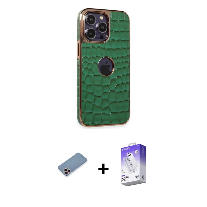 MARSİLYAN™- iPhone 13 Pro Max Kılıf Ufuk Form Prime - Siyah Bilvis 5in1 3D Magic Cam Ekran Koruyucu + Shine Kamera Lens Koruma Cam - PE