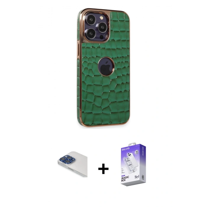 MARSİLYAN™- iPhone 13 Pro Max Kılıf Ufuk Form Prime - Siyah Bilvis 5in1 3D Magic Cam Ekran Koruyucu + Pers Alüminyum Kamera Lens - LT