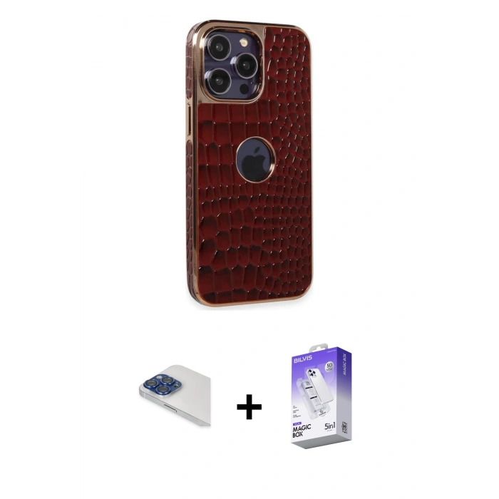MARSİLYAN™- iPhone 13 Pro Max Kılıf Ufuk Form Prime - Siyah Bilvis 5in1 3D Magic Cam Ekran Koruyucu + Pers Alüminyum Kamera Lens - LT