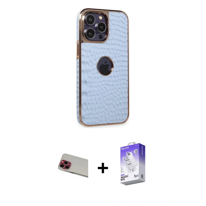 MARSİLYAN™- iPhone 13 Pro Max Kılıf Ufuk Form Prime - Siyah Bilvis 5in1 3D Magic Cam Ekran Koruyucu + Rainbow Kamera Lens Koruma Cam - KI