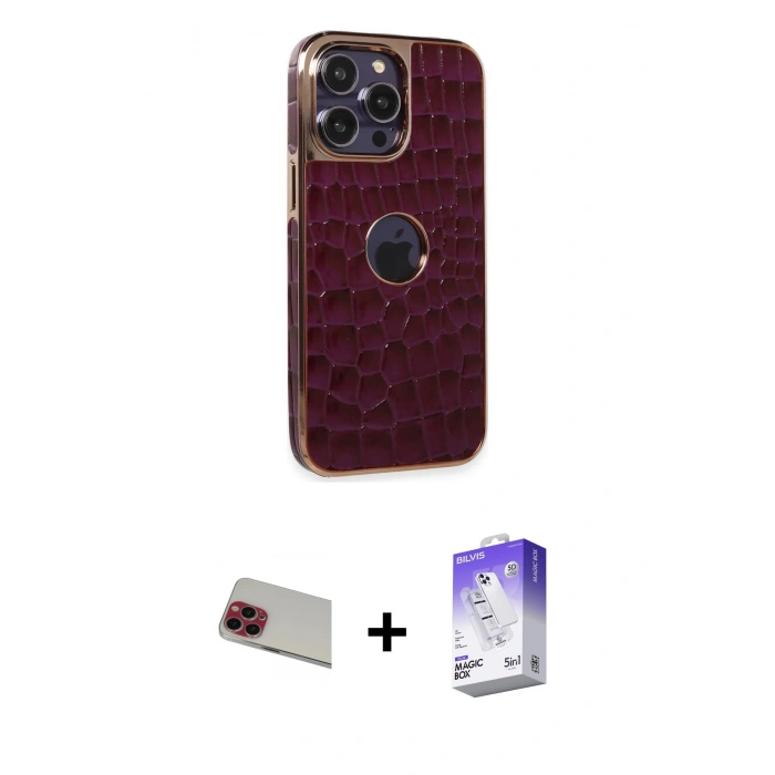 MARSİLYAN™- iPhone 13 Pro Max Kılıf Ufuk Form Prime - Siyah Bilvis 5in1 3D Magic Cam Ekran Koruyucu + Rainbow Kamera Lens Koruma Cam - KI