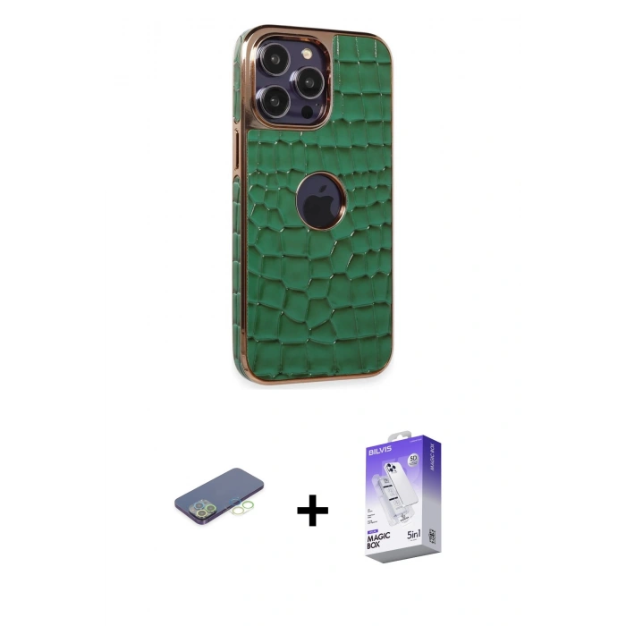 MARSİLYAN™- iPhone 13 Pro Max Kılıf Ufuk Form Prime - Siyah Bilvis 5in1 3D Magic Cam Ekran Koruyucu + Renkli Kamera Lens Koruma Cam - YL