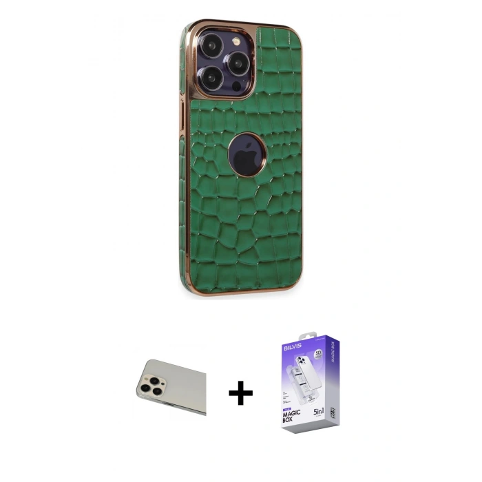 MARSİLYAN™- iPhone 13 Pro Max Kılıf Ufuk Form Prime - Siyah Bilvis 5in1 3D Magic Cam Ekran Koruyucu + Rainbow Kamera Lens Koruma Cam - REGD