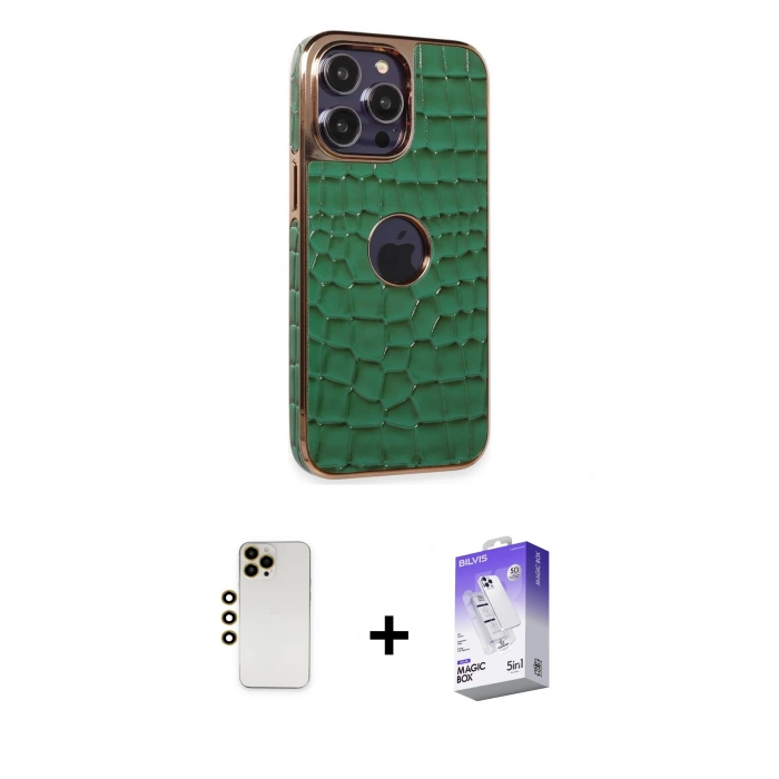 MARSİLYAN™- iPhone 13 Pro Max Kılıf Ufuk Form Prime - Siyah Bilvis 5in1 3D Magic Cam Ekran Koruyucu + Shine Kamera Lens - GD