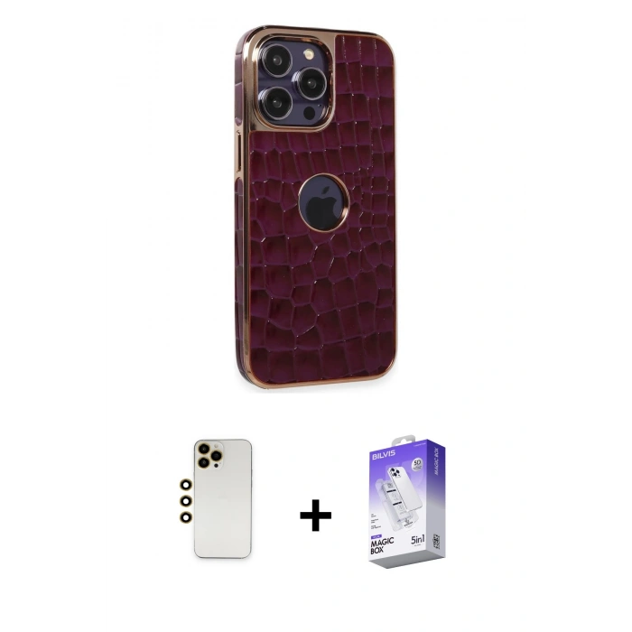 MARSİLYAN™- iPhone 13 Pro Max Kılıf Ufuk Form Prime - Siyah Bilvis 5in1 3D Magic Cam Ekran Koruyucu + Shine Kamera Lens - GD