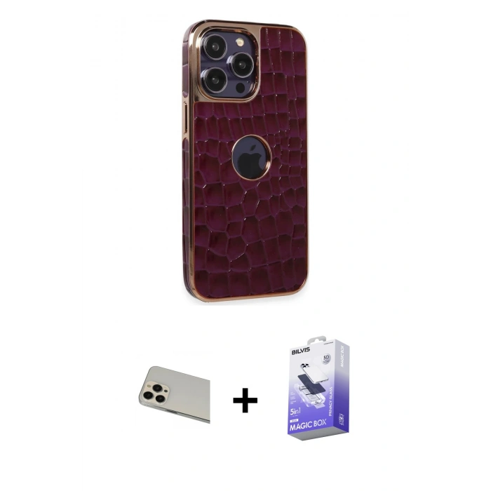 MARSİLYAN™- iPhone 13 Pro Max Kılıf Ufuk Form Prime - Siyah Bilvis 5in1 5D Magic Hayalet Cam Ekran Koruyucu + Rainbow Kamera Lens Koruma Cam - REGD