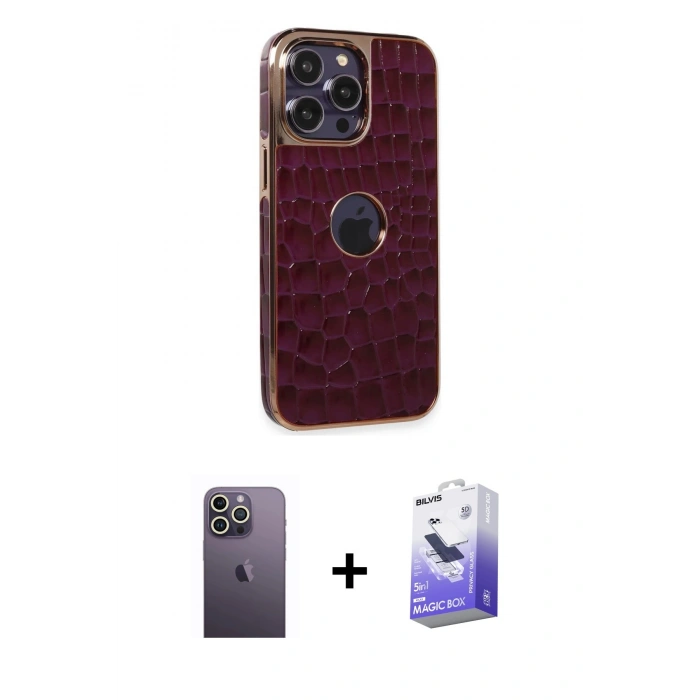 MARSİLYAN™- iPhone 13 Pro Max Kılıf Ufuk Form Prime - Siyah Bilvis 5in1 5D Magic Hayalet Cam Ekran Koruyucu + Neon Fosforlu Kamera Lens - BZ