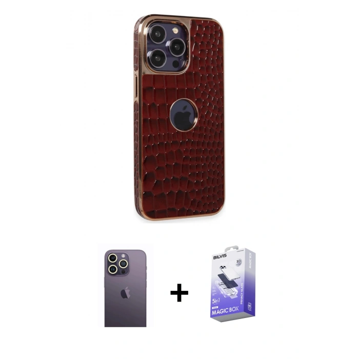 MARSİLYAN™- iPhone 13 Pro Max Kılıf Ufuk Form Prime - Siyah Bilvis 5in1 5D Magic Hayalet Cam Ekran Koruyucu + Neon Fosforlu Kamera Lens - BZ