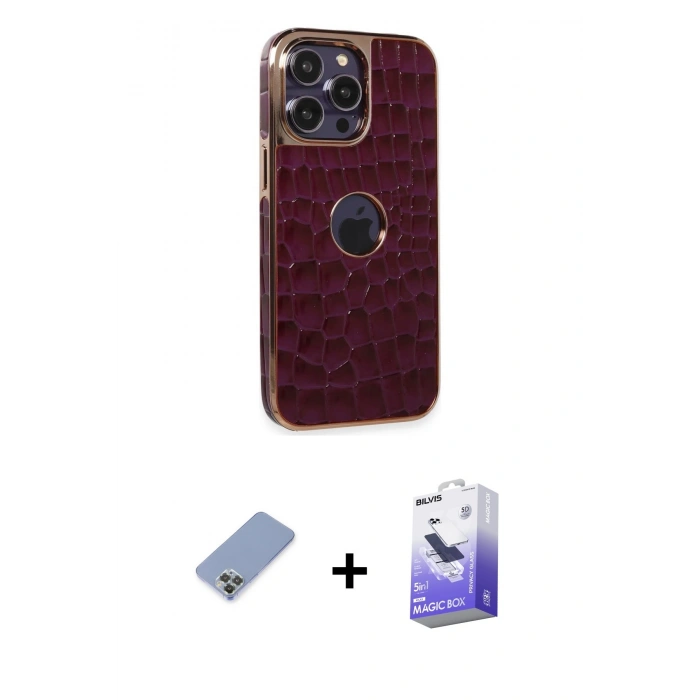 MARSİLYAN™- iPhone 13 Pro Max Kılıf Ufuk Form Prime - Siyah Bilvis 5in1 5D Magic Hayalet Cam Ekran Koruyucu + Metal Kamera Lens Koruma Cam - KUYL