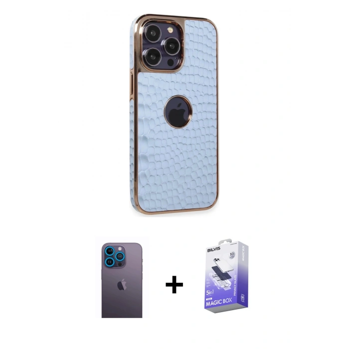 MARSİLYAN™- iPhone 13 Pro Max Kılıf Ufuk Form Prime - Siyah Bilvis 5in1 5D Magic Hayalet Cam Ekran Koruyucu + Neon Fosforlu Kamera Lens - MI