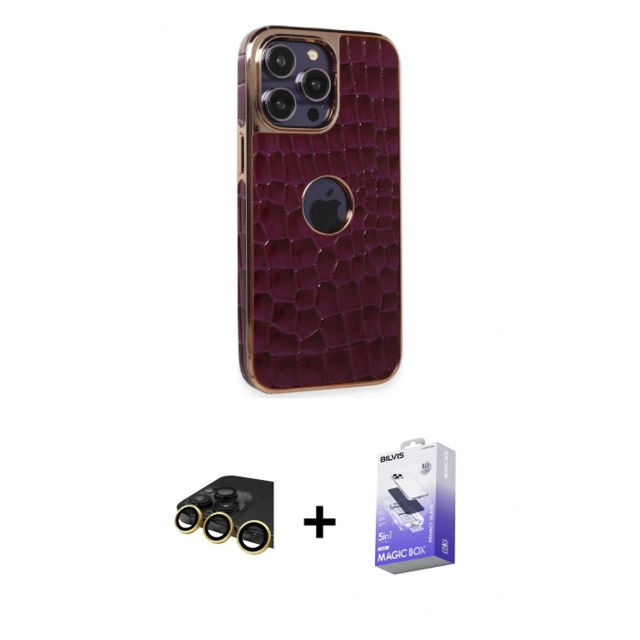 MARSİLYAN™- iPhone 13 Pro Max Kılıf Ufuk Form Prime - Siyah Bilvis 5in1 5D Magic Hayalet Cam Ekran Koruyucu + Raze Metal Kamera Lens - GD