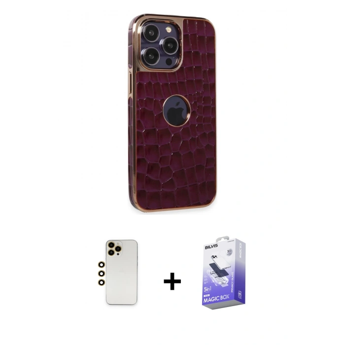 MARSİLYAN™- iPhone 13 Pro Max Kılıf Ufuk Form Prime - Siyah Bilvis 5in1 5D Magic Hayalet Cam Ekran Koruyucu + Shine Kamera Lens - GD