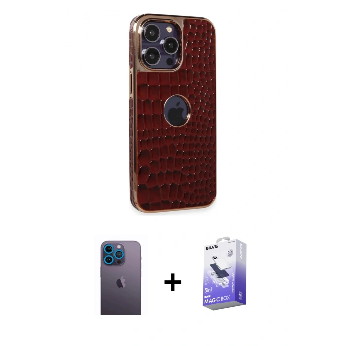 MARSİLYAN™- iPhone 13 Pro Max Kılıf Ufuk Form Prime - Siyah Bilvis 5in1 5D Magic Hayalet Cam Ekran Koruyucu + Neon Fosforlu Kamera Lens - MI