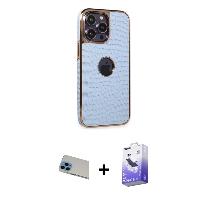 MARSİLYAN™- iPhone 13 Pro Max Kılıf Ufuk Form Prime - Siyah Bilvis 5in1 5D Magic Hayalet Cam Ekran Koruyucu + Rainbow Kamera Lens Koruma Cam - MI