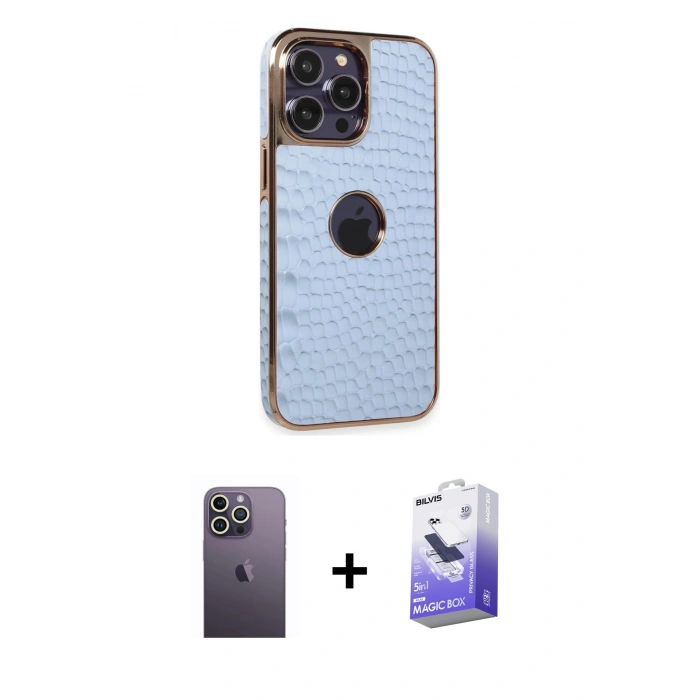 MARSİLYAN™- iPhone 13 Pro Max Kılıf Ufuk Form Prime - Siyah Bilvis 5in1 5D Magic Hayalet Cam Ekran Koruyucu + Neon Fosforlu Kamera Lens - BZ
