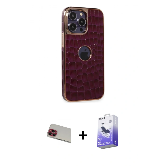 MARSİLYAN™- iPhone 13 Pro Max Kılıf Ufuk Form Prime - Siyah Bilvis 5in1 5D Magic Hayalet Cam Ekran Koruyucu + Rainbow Kamera Lens Koruma Cam - KI
