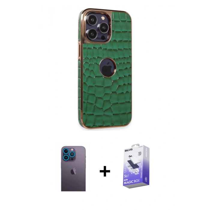 MARSİLYAN™- iPhone 13 Pro Max Kılıf Ufuk Form Prime - Siyah Bilvis 5in1 5D Magic Hayalet Cam Ekran Koruyucu + Neon Fosforlu Kamera Lens - MI