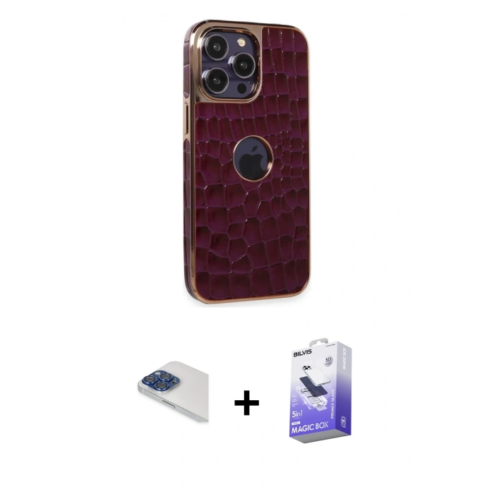 MARSİLYAN™- iPhone 13 Pro Max Kılıf Ufuk Form Prime - Siyah Bilvis 5in1 5D Magic Hayalet Cam Ekran Koruyucu + Pers Alüminyum Kamera Lens - LT