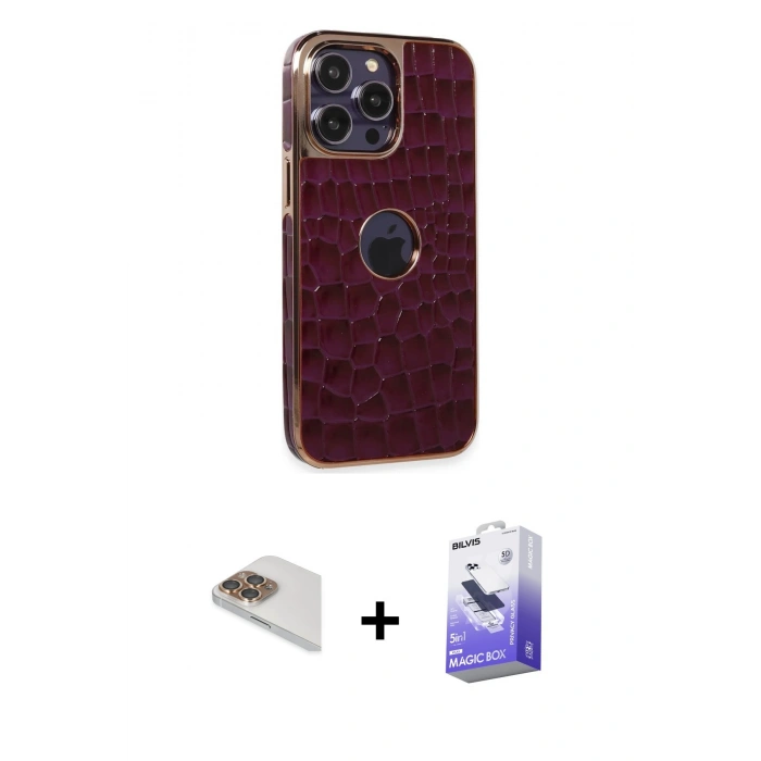 MARSİLYAN™- iPhone 13 Pro Max Kılıf Ufuk Form Prime - Siyah Bilvis 5in1 5D Magic Hayalet Cam Ekran Koruyucu + Pers Alüminyum Kamera Lens - GD