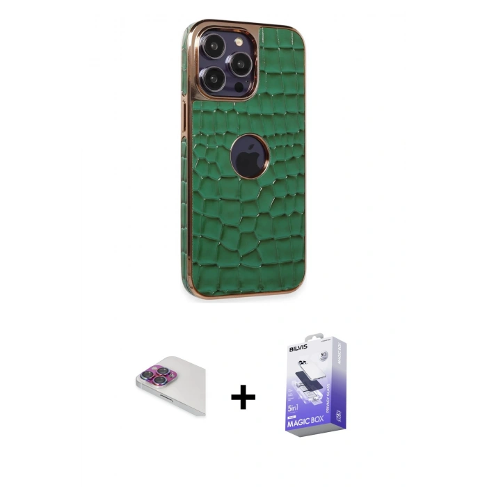 MARSİLYAN™- iPhone 13 Pro Max Kılıf Ufuk Form Prime - Siyah Bilvis 5in1 5D Magic Hayalet Cam Ekran Koruyucu + Gökkuşağı Pers Alüminyum Kamera Lens