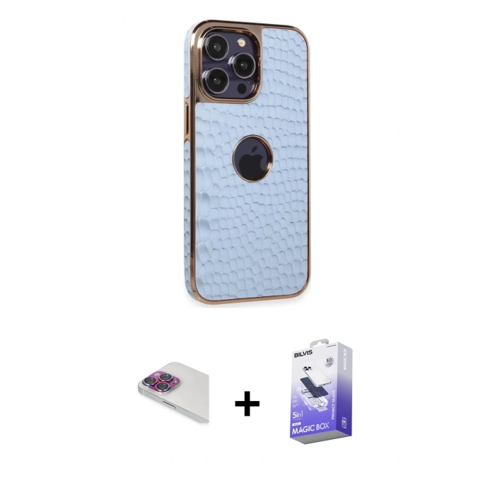 MARSİLYAN™- iPhone 13 Pro Max Kılıf Ufuk Form Prime - Siyah Bilvis 5in1 5D Magic Hayalet Cam Ekran Koruyucu + Gökkuşağı Pers Alüminyum Kamera Lens