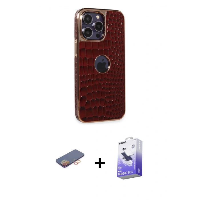 MARSİLYAN™- iPhone 13 Pro Max Kılıf Ufuk Form Prime - Siyah Bilvis 5in1 5D Magic Hayalet Cam Ekran Koruyucu + Renkli Kamera Lens Koruma Cam - TU