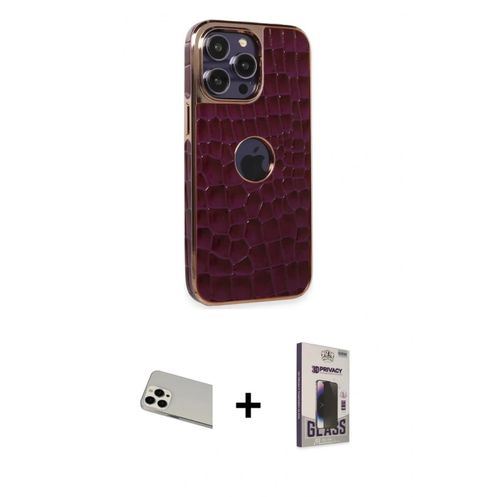 MARSİLYAN™- iPhone 13 Pro Max Kılıf Ufuk Form Prime - Siyah Bilvis Hayalet Cam Ekran Koruyucu + Rainbow Kamera Lens Koruma Cam - BZ