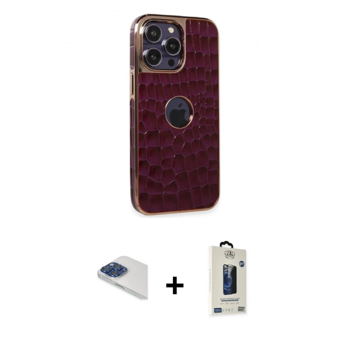 MARSİLYAN™- iPhone 13 Pro Max Kılıf Ufuk Form Prime - Siyah Bilvis Hayalet Cam Ekran Koruyucu + Pers Alüminyum Kamera Lens - LT