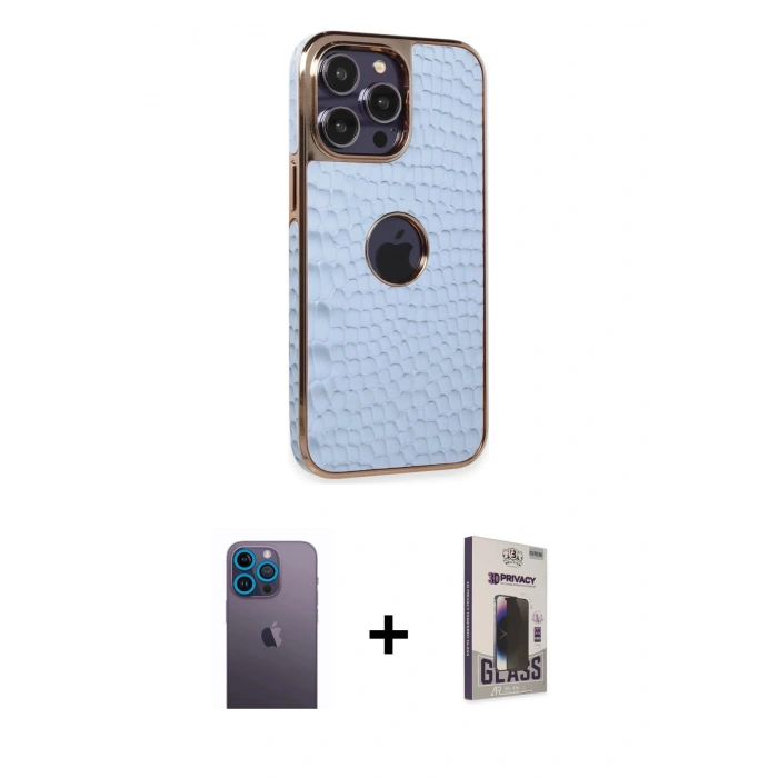 MARSİLYAN™- iPhone 13 Pro Max Kılıf Ufuk Form Prime - Siyah Bilvis Hayalet Cam Ekran Koruyucu + Neon Fosforlu Kamera Lens - MI