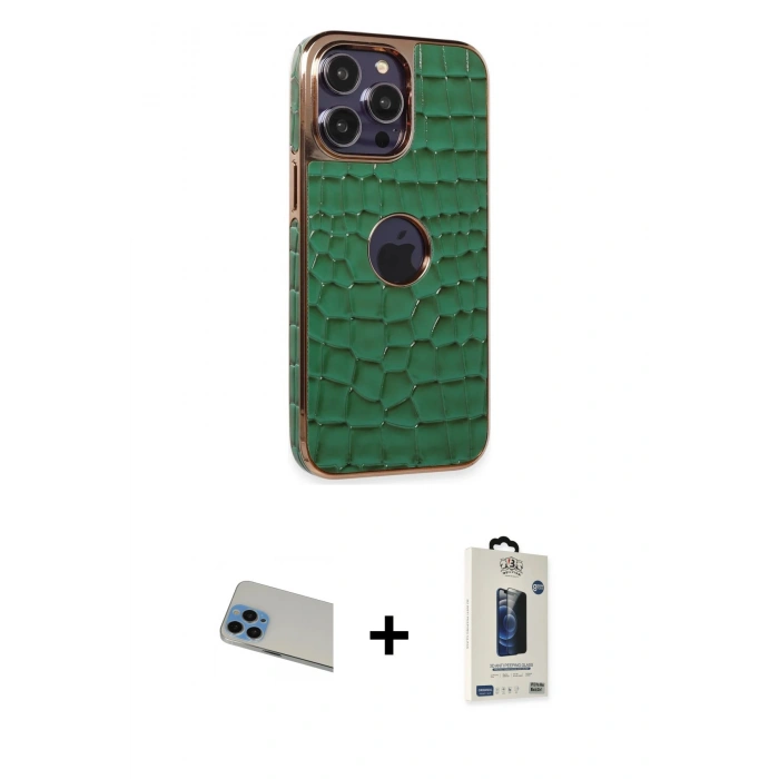 MARSİLYAN™- iPhone 13 Pro Max Kılıf Ufuk Form Prime - Siyah Bilvis Hayalet Cam Ekran Koruyucu + Rainbow Kamera Lens Koruma Cam - MI
