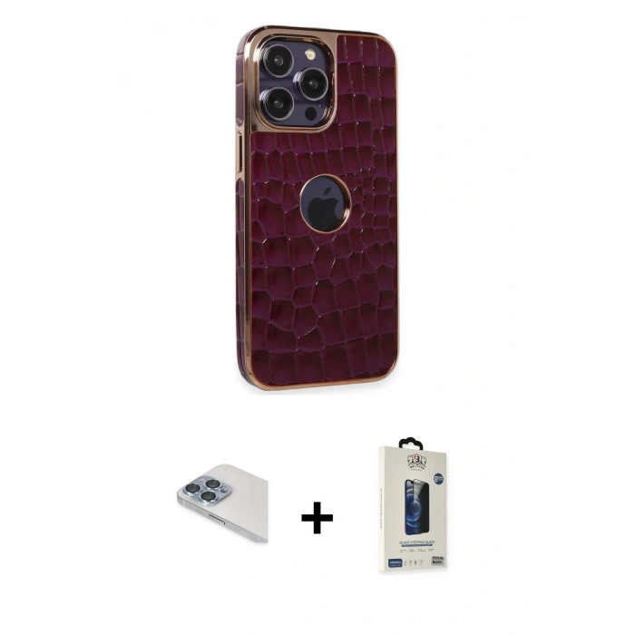 MARSİLYAN™- iPhone 13 Pro Max Kılıf Ufuk Form Prime - Siyah Bilvis Hayalet Cam Ekran Koruyucu + Pers Alüminyum Kamera Lens - SABE
